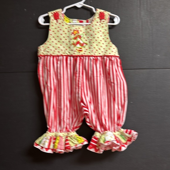 Gingi Girls Christmas One Piece Suit Red & White Stripes  Size 6-12 M - Picture 9 of 9